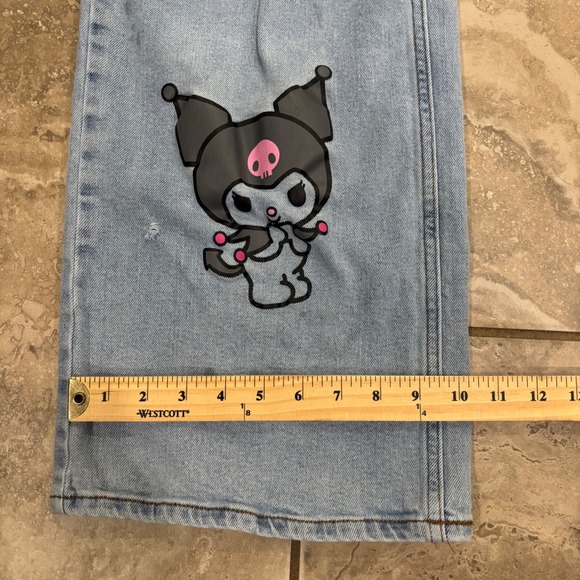 Kuromi Sanrio Wide Leg Jeans Light Wash Graphic Denim Pants Size 3 Womens - Picture 14 of 15